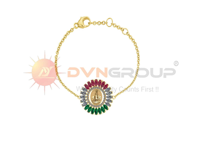 Gold Plated CZ Multi Color Virgin Mary Bracelet